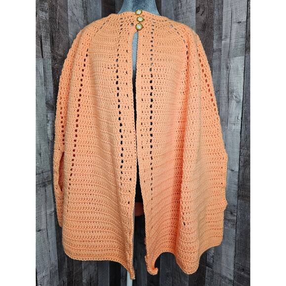 CROCHET Tangerine NEW Poncho Cape Shrug Handmade Orange Coat Jacket Gift - Picture 1 of 7